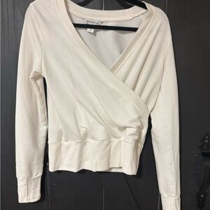 Athleta Cream Wrap-Front Ribbed Hem Sweatshirt